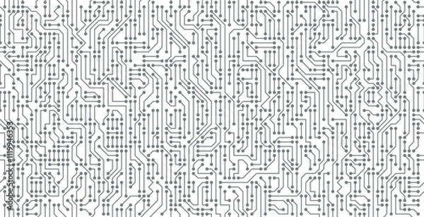Fototapeta Seamless digital technology circuit on white background.