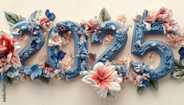Fototapeta Floral Design Embellishes Number Two Thousand Twenty Five