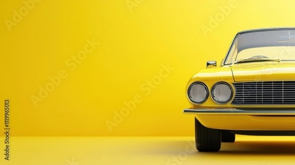 Fototapeta Classic yellow car showcasing vibrant bodywork against a matching yellow background