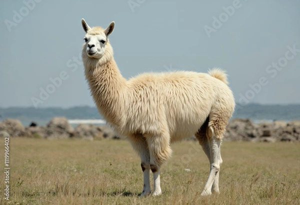 Obraz  fluffy alpaca llama with a soft, light colored fleece.