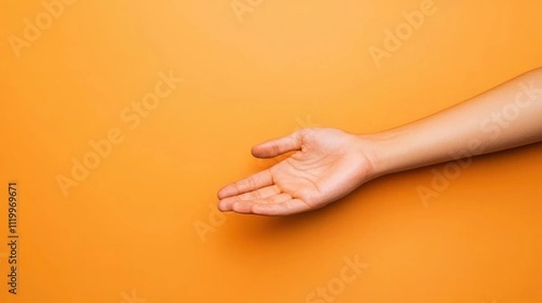 Fototapeta Helping hand reaches out against a vibrant orange background for support