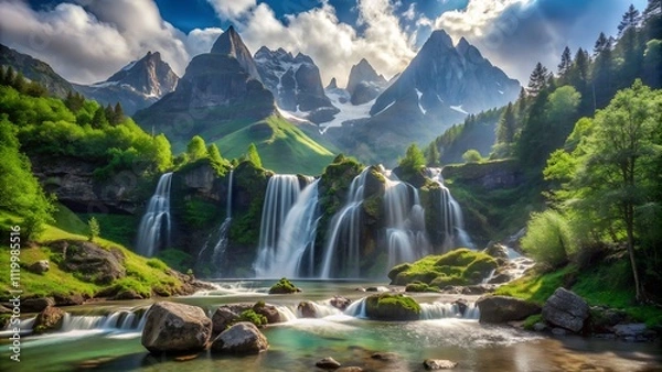 Fototapeta Cascading Splendor in the Swiss Alps