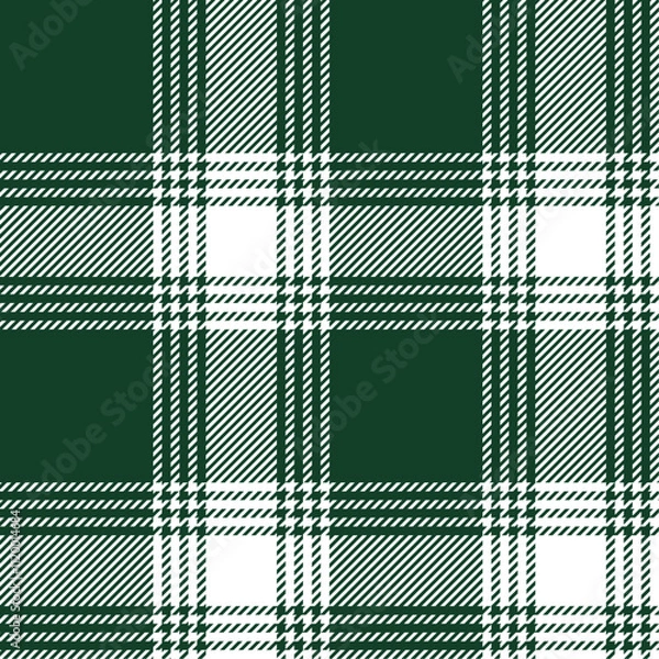 Fototapeta Dark green and white color striped lines tartan check seamless plaid pattern background for textile design, napkin, handkerchief, blanket, cover, tablecloth. Vector illustration.