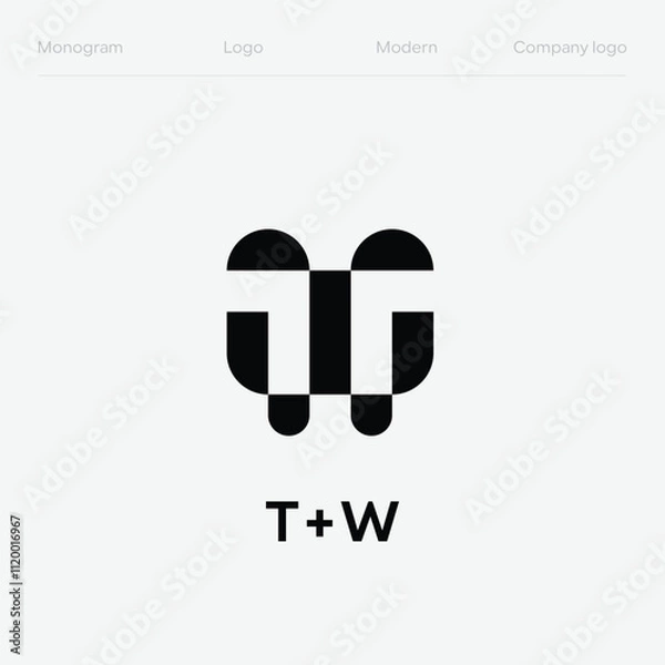 Obraz TW WT Letter Initial Logo Design Template. Monogram logo combining the letters T and W. Modern and minimalist logo concept suitable for businesses and companies.