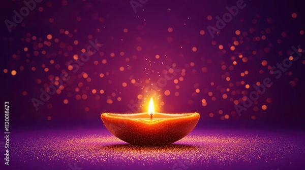 Fototapeta glowing candle illuminates vibrant purple background, surrounded by shimmering particles, creating warm and inviting atmosphere