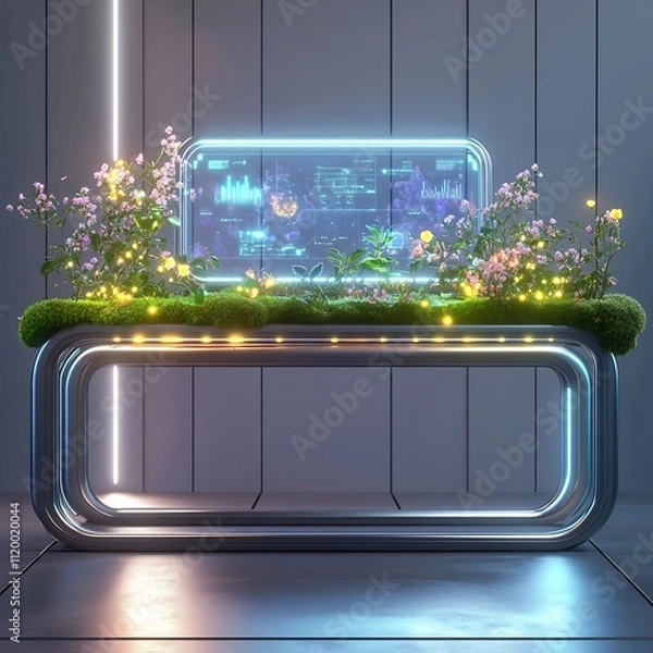 Obraz Futuristic Transparent Digital Display with Nature Elements