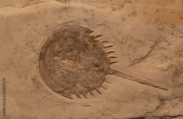 Fototapeta fossil of Horseshoe crab on white, isolated.