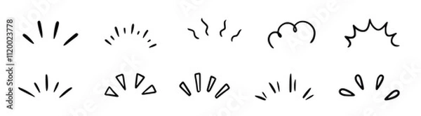 Fototapeta Doodle shine sunburst sparkle ray elements Hand drawn pop surprise line frame for title headline.