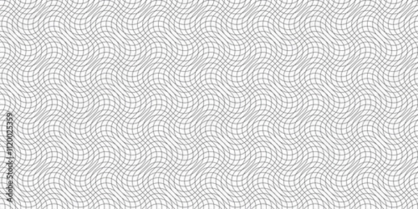 Fototapeta Wavy grid Thin black line abstract pattern