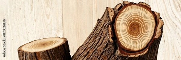 Fototapeta Cross section of tree trunk, stump, background and texture