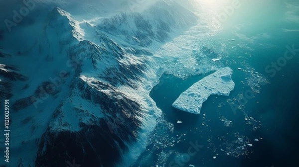 Obraz Breathtaking Aerial View of Icebergs and Snow-Capped Mountains in a Coastal Landscape