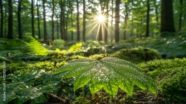 Obraz Sunlight Filters Through Forest Leaves in a Beautiful Natural Scene