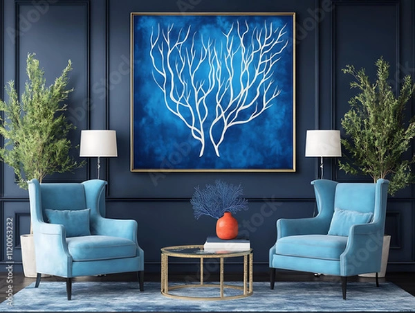 Obraz  Discovering new artistic visions and embracing the beauty of abstract expressionism Under the Sea Aqua coral turquoise deep navy Vintage Poster Style
