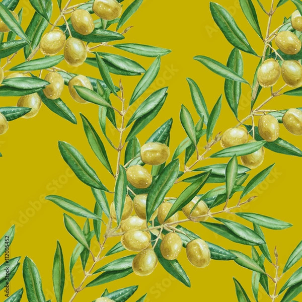 Fototapeta Background olive branch. seamless pattern. watercolor illustrati