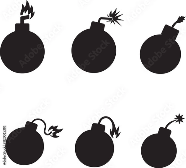 Fototapeta bomb and burning icon set , vector dawning illustration,  Boom set collection