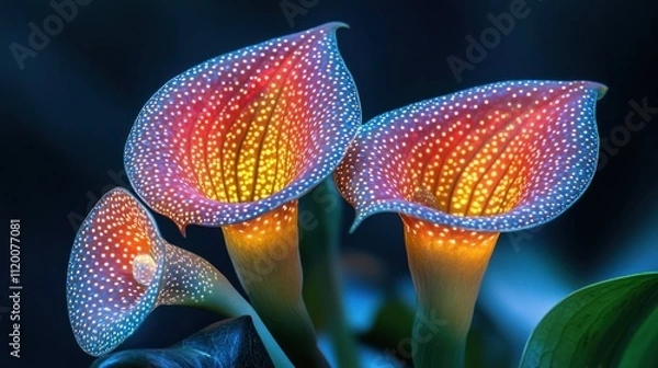 Fototapeta A vibrant display of glowing flowers with intricate patterns and colors.