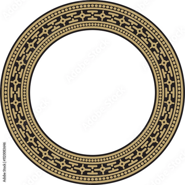 Fototapeta Vector round gold and black ancient Russian ornament. Slavic border, frame. Circle, ring. Painting of the royal chambers