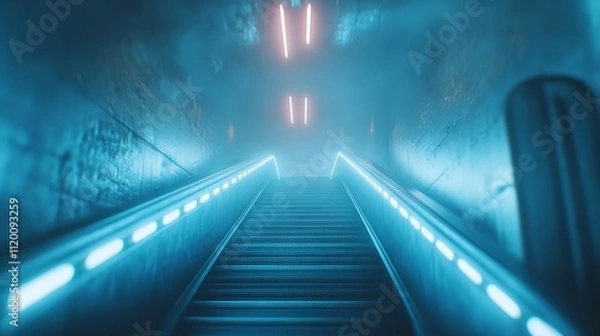 Fototapeta Illuminated staircase captured from a frontal perspective