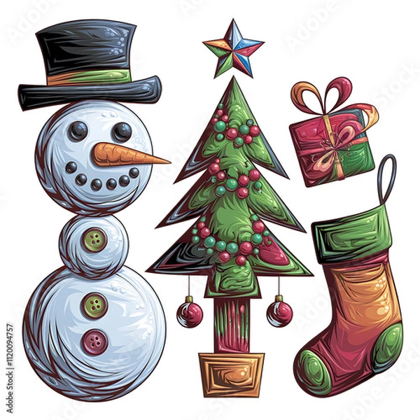 Obraz The Magic of Christmas Eve isolated on white background cutout png design asset funny conceptAbstract Expressionism