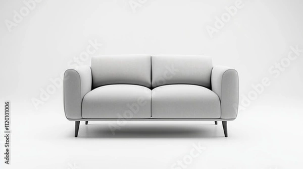 Fototapeta Compact light gray sofa with rounded edges and metal legs, perfect for cozy and functional spaces  
