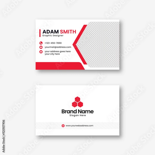 Fototapeta Red corporate business card design, name card template, horizontal simple clean layout design template, Business banner template for website	