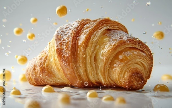 Fototapeta Fresh Croissant with Droplets and Yellow Spheres