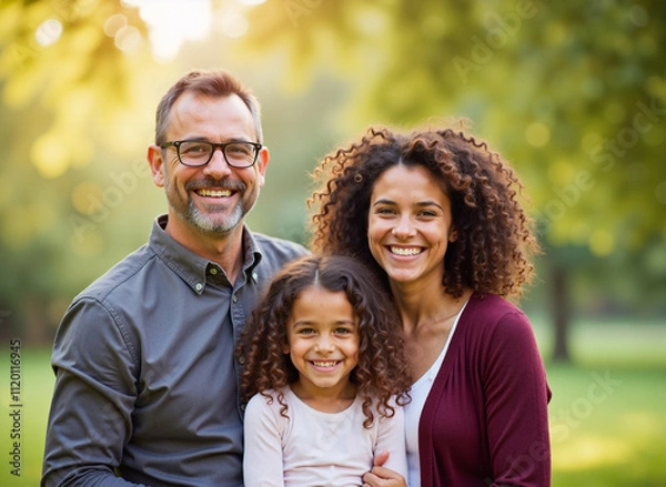 Obraz Familia sonriente disfrutando al aire libre en un parque soleado