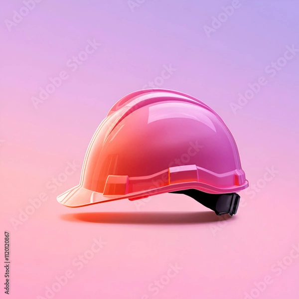 Fototapeta Bright pink safety helmet on gradient background.