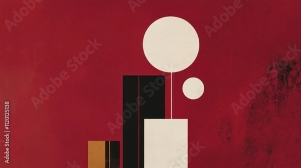 Fototapeta Abstract Geometric Shapes Red Background Minimalist Art