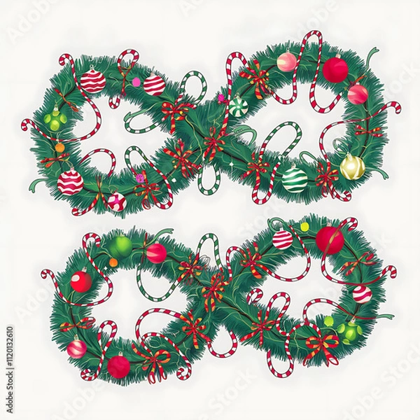 Fototapeta festive garland tangled inknottangled festive plot isolated on white background cutout png design asset funny conceptHandDrawn