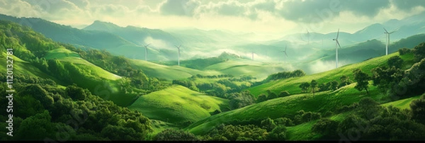 Obraz Wind turbines in the landscape