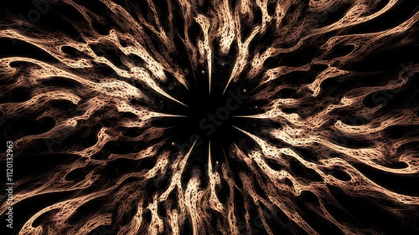 Fototapeta Abstract Bitcoin fractals radiating from a blank black hole in space Photography copyspace glossy effect
