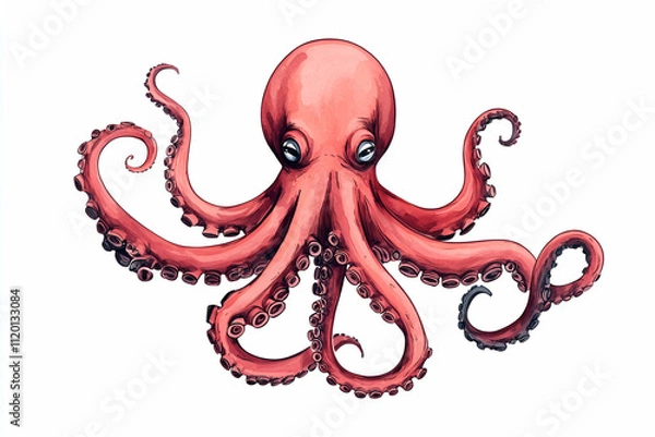Fototapeta Illustration of a vibrant octopus with tentacles.