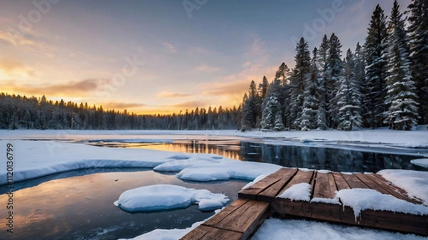 Obraz Frozen winter landscape with a breathtaking sunrise over a snowy mountain range