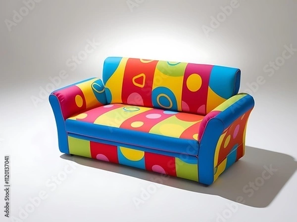 Fototapeta Colorful Childrens Sofa Featuring Geometric Patterns