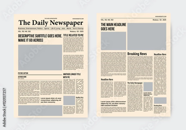 Obraz newspaper template old style. the daily newspaper vintage design template