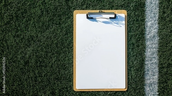 Obraz Empty clipboard on football field, ready for strategic planning and game notes.