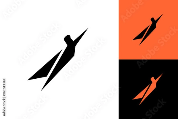 Obraz Flying super hero man people icon logo vector flat silhouette