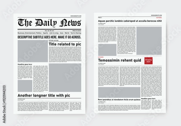 Obraz newspaper template old style. the daily newspaper vintage design template