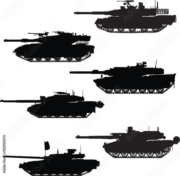 Obraz Silhouette of Main battle tank, war and army symbol. isolated vector image for military concepts 
