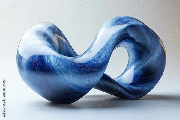 Fototapeta A glossy blue sculpture resembling an infinity symbol, showcasing fluid shapes and design.