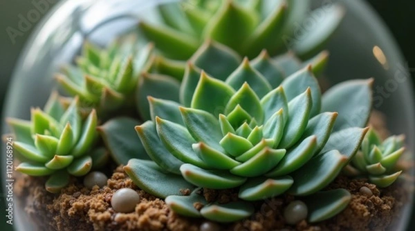 Fototapeta Succulent Terrarium Arrangement in Soft Light