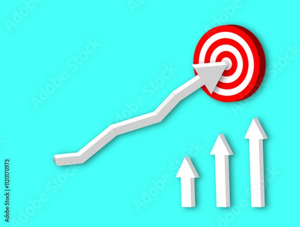Fototapeta Business target Hitting concept, Achieving goals and objectives, 3D rendering Business running to target, 3D business graph target concept