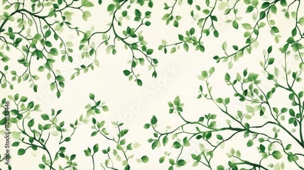 Fototapeta Watercolor Green Leaves Branch Pattern