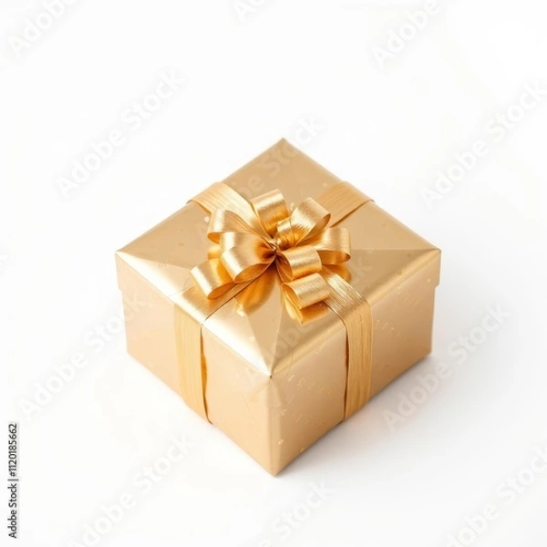Fototapeta golden gift box on a solid white background for web, print or creative projects. AI Rendered.  White background easily removed for integration into your projects.