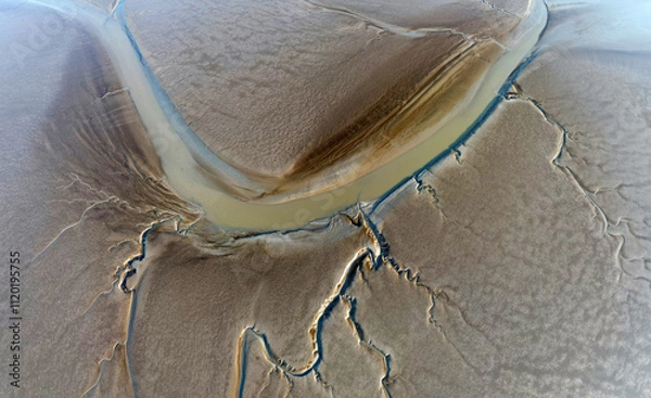 Fototapeta Aerial view of the tidal channels showing a fractal like structure, The Netherlands