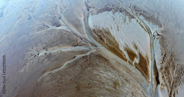 Fototapeta Aerial view of the tidal channels showing a fractal like structure, The Netherlands