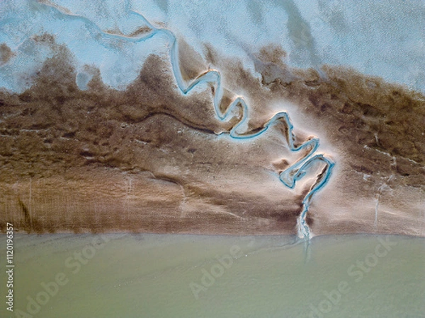 Fototapeta Aerial view of the tidal channels showing a fractal like structure, The Netherlands