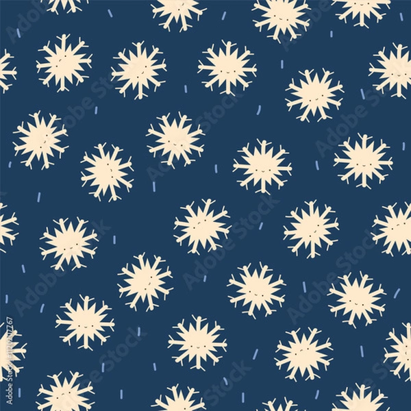 Fototapeta Seamless pattern with cute snowflakes. Winter print. Vector hand drawn illustration.