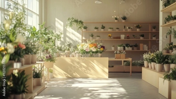 Obraz Bright, modern flower shop with various plants and flowers